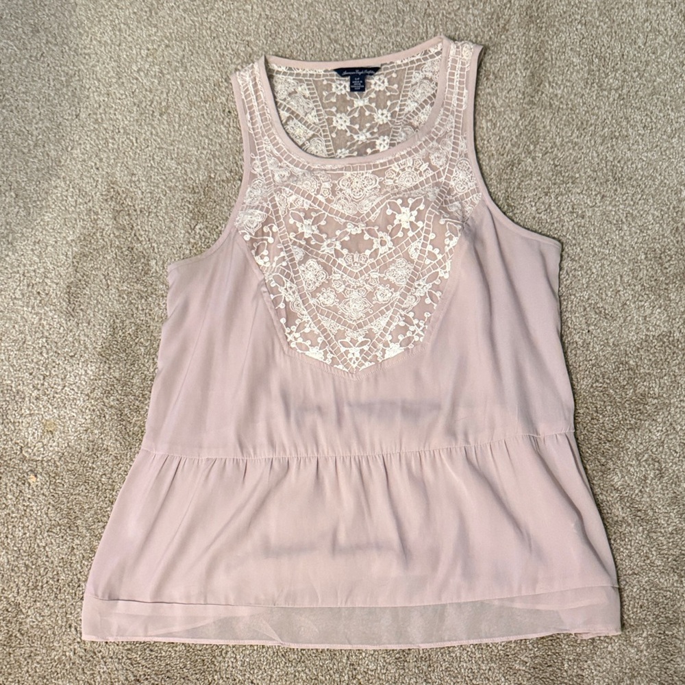 American Eagle Outfitters Pink Lace-Front Sleeveless Camisole